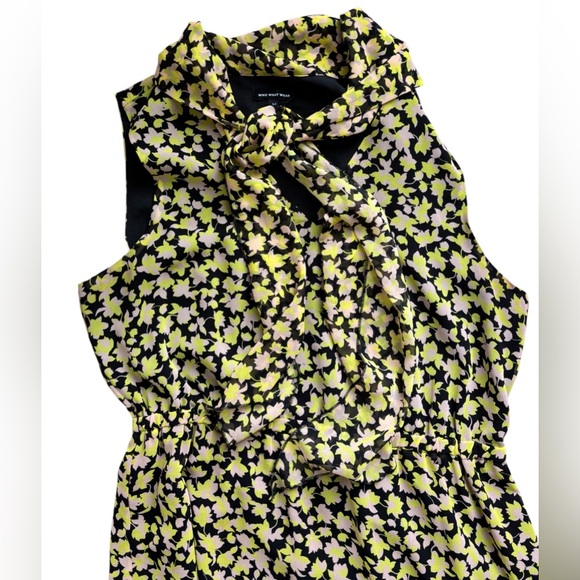 Who What Wear Neon Floral Yellow Black Maxi Dress Tiered Whimsigoth Cottagecore - Picture 12 of 12